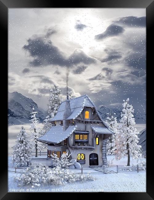 Cozy Christmas Cottage Framed Print by Beryl Curran