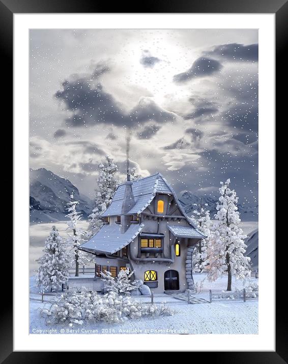 Cozy Christmas Cottage Framed Mounted Print by Beryl Curran