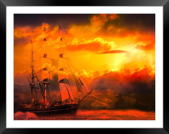 Mystical Tall Ship Framed Mounted Print by Beryl Curran