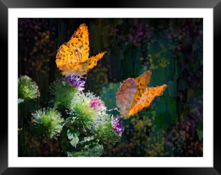 Orange Butterflies on Purple Thistles Framed Mounted Print by Beryl Curran