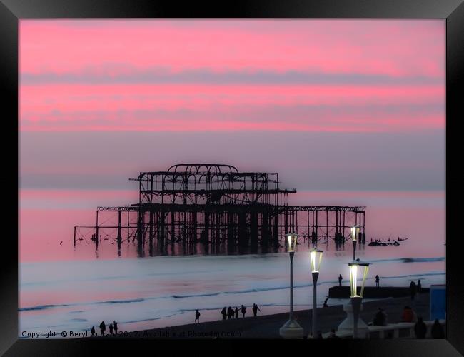 Majestic Sunset at Brightons West Pier Framed Print by Beryl Curran