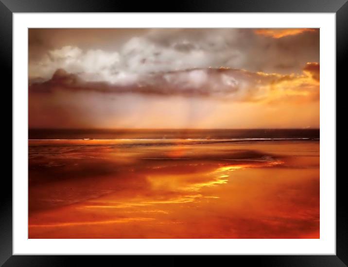 Burnt Orange Sunset on Hayle Beach Framed Mounted Print by Beryl Curran