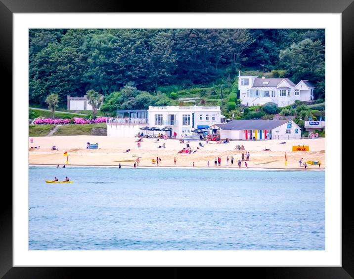 Porthminster beach, St Ives Cornwall. Paint effect Framed Mounted Print by Beryl Curran