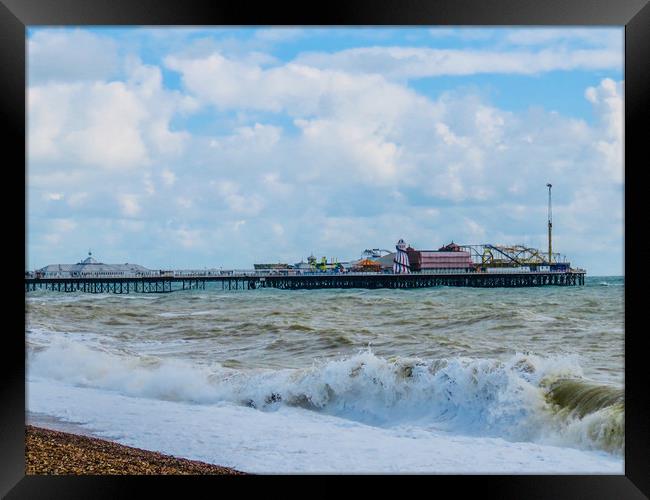 Majestic Waves at the Iconic Brighton Pier Framed Print by Beryl Curran