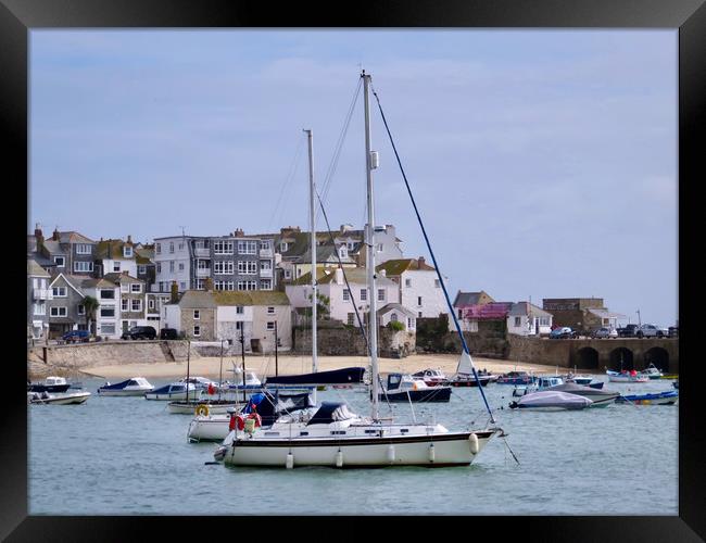 Stormy Morning at St Ives Harbour Framed Print by Beryl Curran