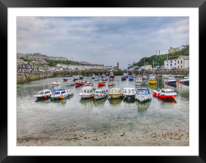 Vibrant and bustling Porthleven Harbour Framed Mounted Print by Beryl Curran