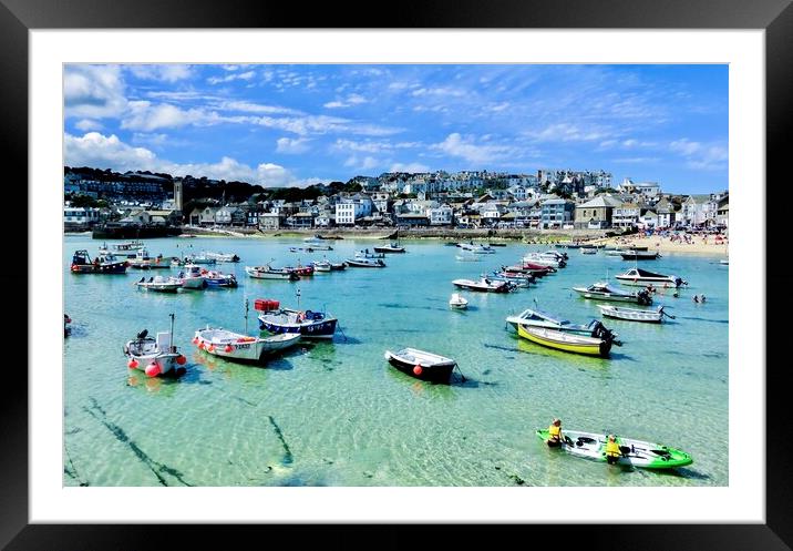 Tranquil Boats in Vibrant St Ives Framed Mounted Print by Beryl Curran
