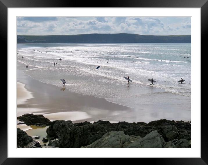 Riding the Waves at Woolacombe Beach Framed Mounted Print by Beryl Curran