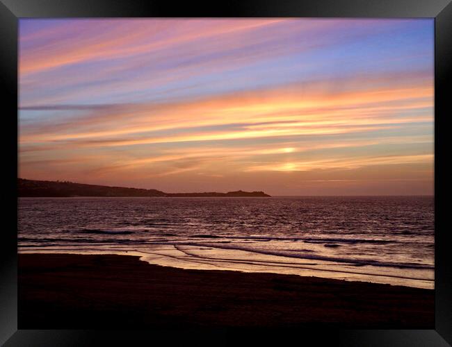 Golden hues over Hayle Beach Framed Print by Beryl Curran