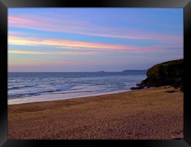 Majestic Sunset at Godrevy Lighthouse Framed Print by Beryl Curran