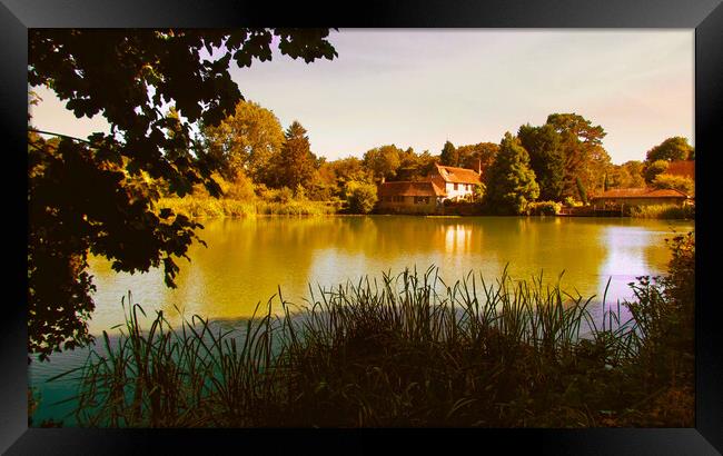 The Country House across the lake. Sussex Framed Print by Beryl Curran