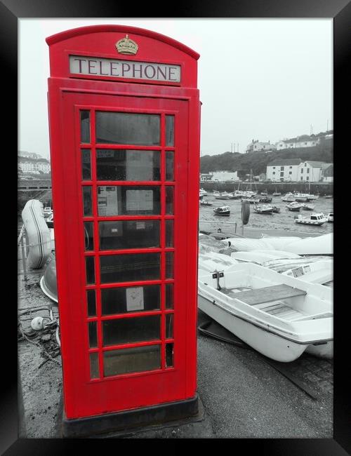 The Red Telephone Box Porthleven Cornwall  Framed Print by Beryl Curran