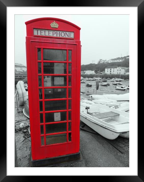 The Red Telephone Box Porthleven Cornwall  Framed Mounted Print by Beryl Curran
