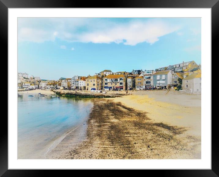 Serene Seascape at St Ives Bay Framed Mounted Print by Beryl Curran