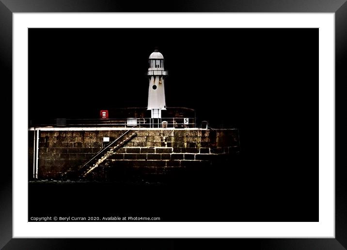 Guiding Light in the Dark. The Lighthouse St Ives Framed Mounted Print by Beryl Curran