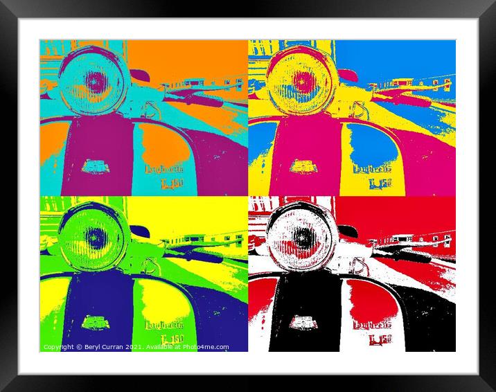 Iconic Lambretta Scooter in Pop Art Framed Mounted Print by Beryl Curran