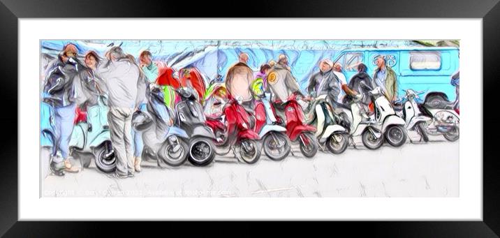 Scooter Rally Scene Framed Mounted Print by Beryl Curran