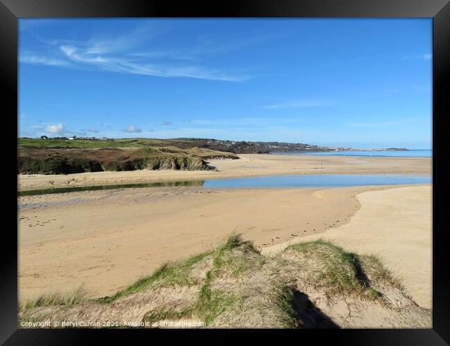 Hayle beach and sand dunes Cornwall  Framed Print by Beryl Curran