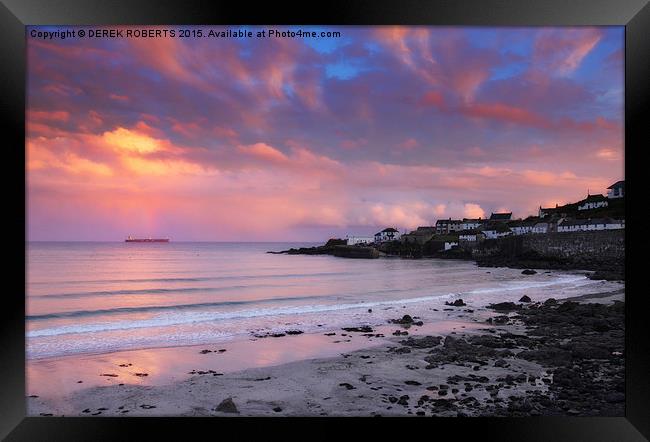 Cornish sunset at Coverack Framed Print by DEREK ROBERTS