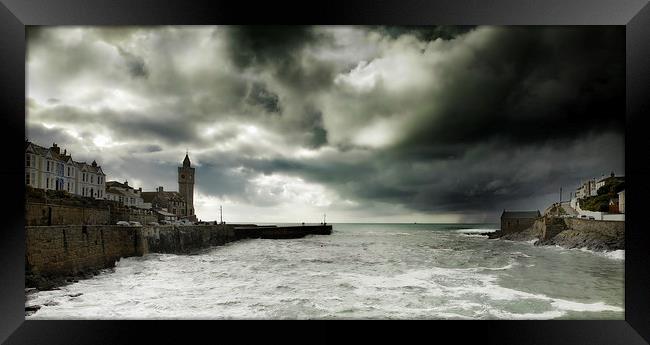 Porthleven Cornwall on a stormy day   Framed Print by DEREK ROBERTS