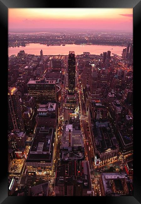 Manhattan sunset skyline Framed Print by Adam Szuly