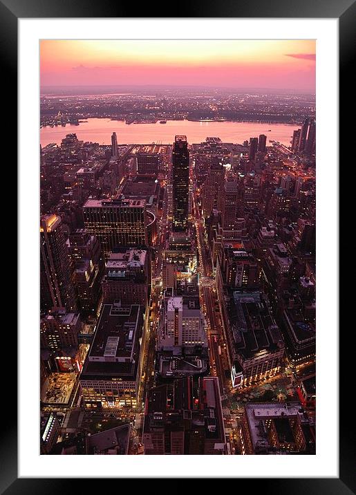 Manhattan sunset skyline Framed Mounted Print by Adam Szuly