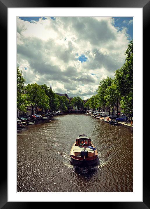 Boat over the canal, Amsterdam Framed Mounted Print by Adam Szuly