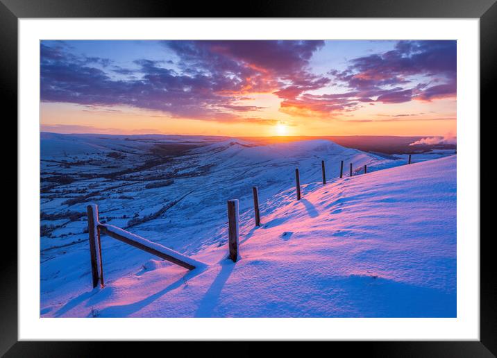 Rushup Edge sunrise above Edale Framed Mounted Print by John Finney