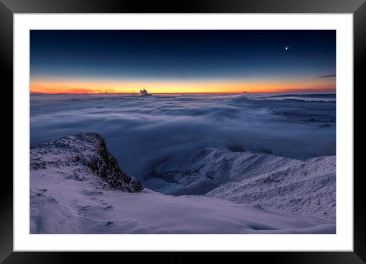 Winter conjunction over freezing fog and snow   Framed Mounted Print by John Finney