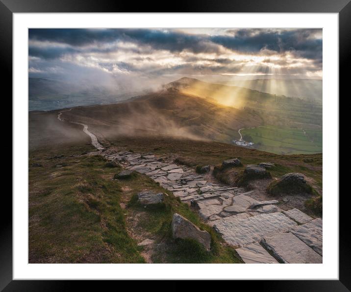 Light Rays & Mist. High Peak District. Framed Mounted Print by John Finney