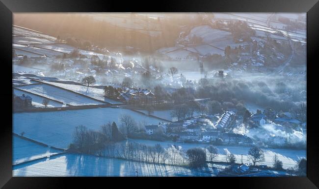 Hayfield Winter Sunrise, Derbyshire, England.  Framed Print by John Finney