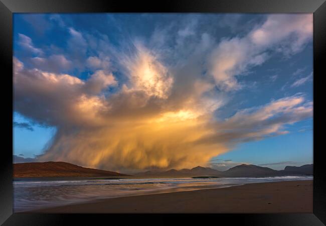 Sunrise storm over Luskentyre. Isle of Harris Framed Print by John Finney