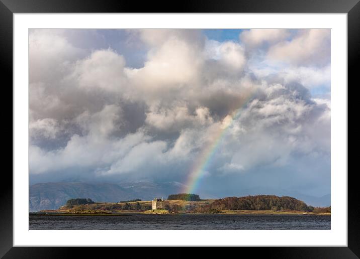 Castle Stalker rainbow. Scotland Framed Mounted Print by John Finney