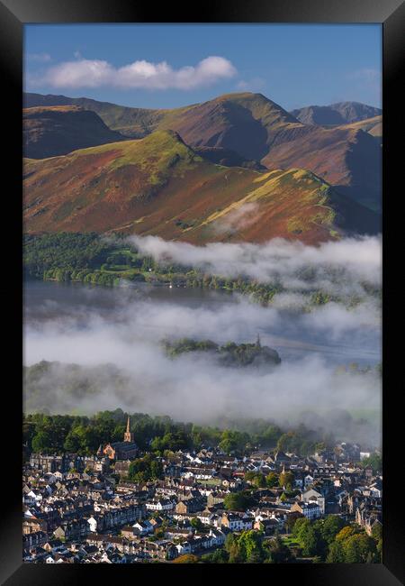 Keswick Old town with Catbells. Lake District. Framed Print by John Finney