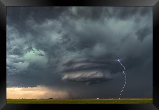 Mesocyclone on a supercell thunderstorm. Texas Framed Print by John Finney