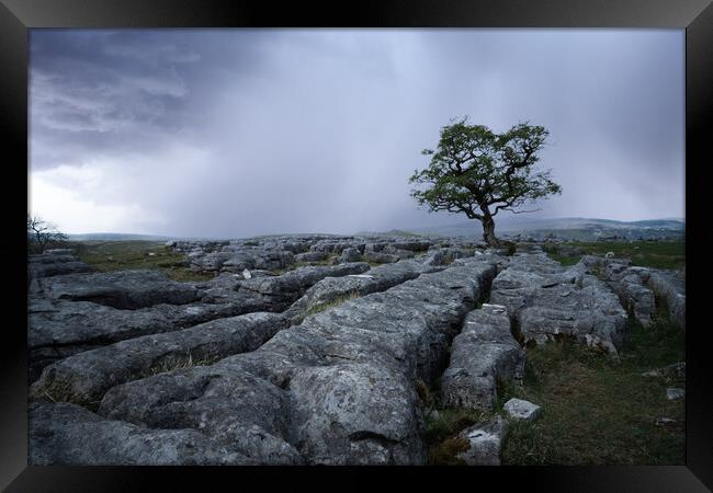 Winskill stones moody storm. Yorkshire Dales.  Framed Print by John Finney