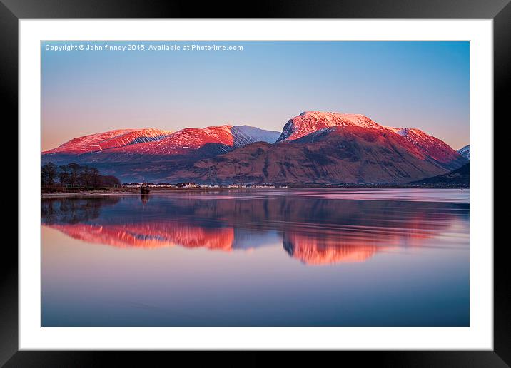 Ben Nevis winter sunset, Scottish Highlands, UK Framed Mounted Print by John Finney