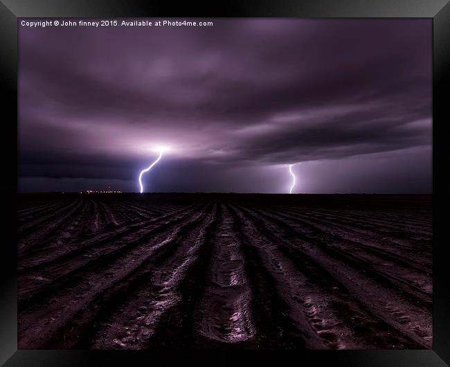  Thunderstruck, twin lighning bolts in Texas, USA. Framed Print by John Finney