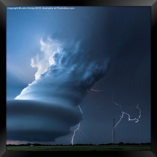Twin lightning bolts, Nebraska USA. Framed Print by John Finney