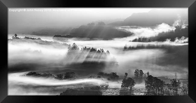 Little Langdale tarn and mist, Cumbria.  Framed Print by John Finney