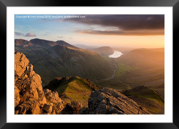  Scafell Pike from Great Gable. English lake Distr Framed Mounted Print by John Finney