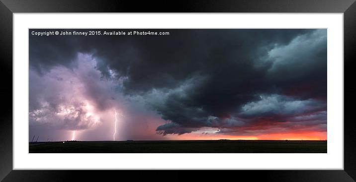 Kansas thunderstorm at sunset, panoramic Framed Mounted Print by John Finney