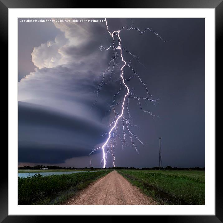  Huge lightning strike over Nebraska, USA.  Framed Mounted Print by John Finney