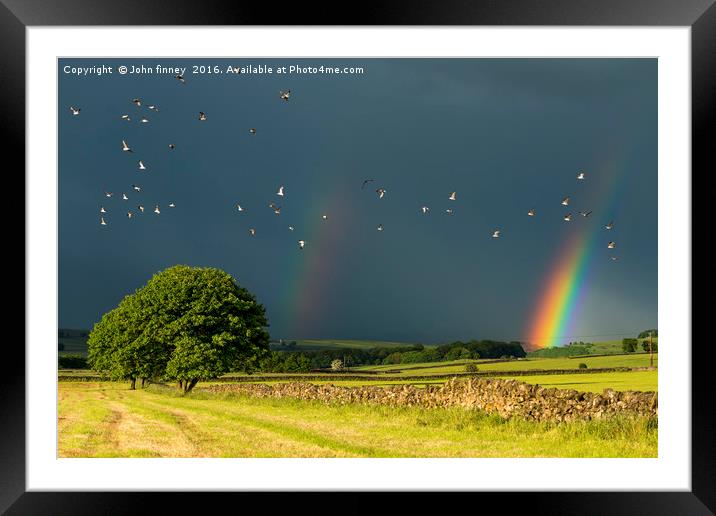 Monyash rainbow, Derbyshire. Framed Mounted Print by John Finney