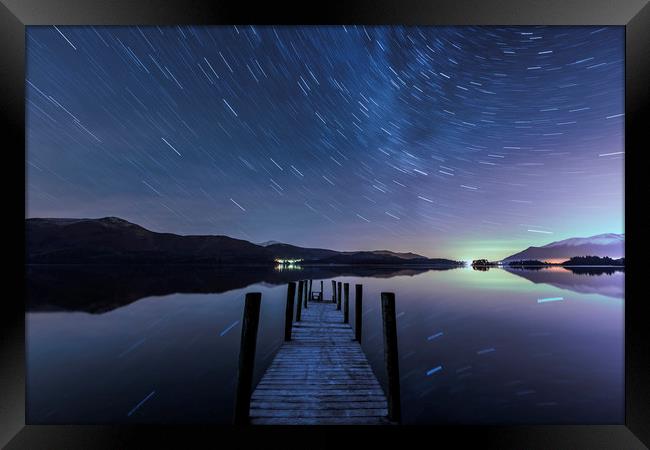 Derwent Water Aurora Star Trails, Lake District. Framed Print by John Finney