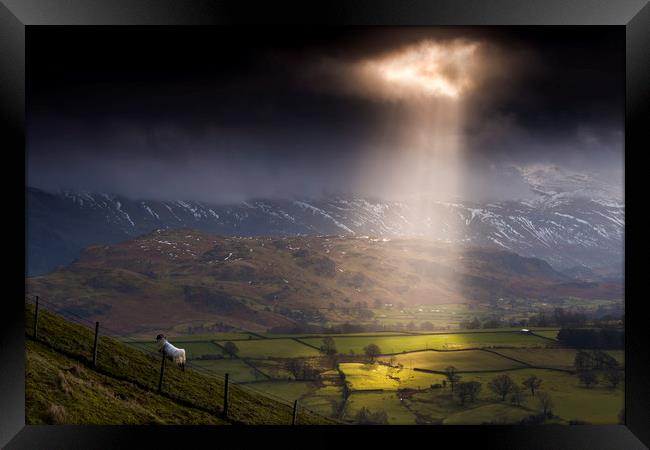 Light from Above. Keswick, Cumbria. UK. Framed Print by John Finney