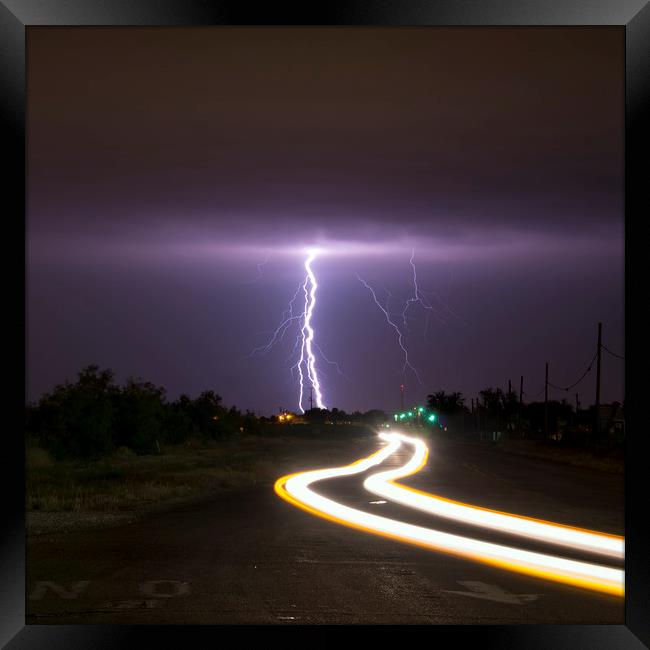 Street Lightning, New Mexico.  Framed Print by John Finney