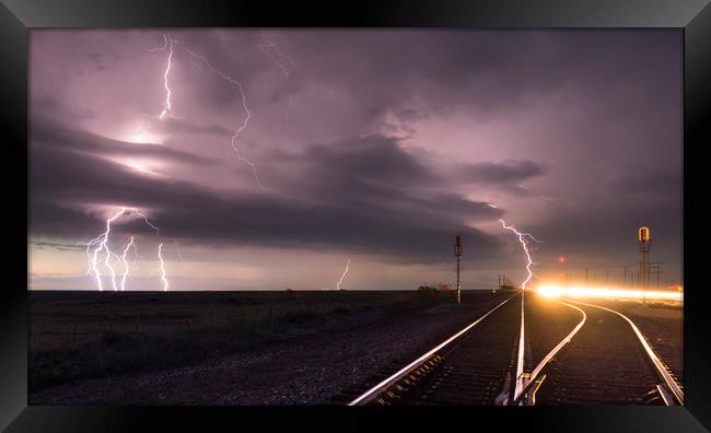 Railroad lightning  Framed Print by John Finney