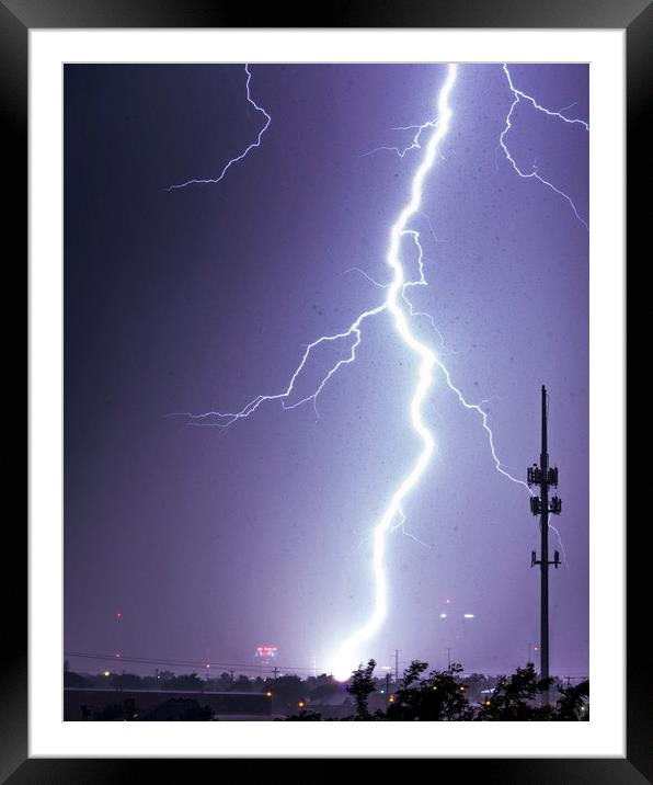 Amarillo gunshot lightning, Texas. Framed Mounted Print by John Finney