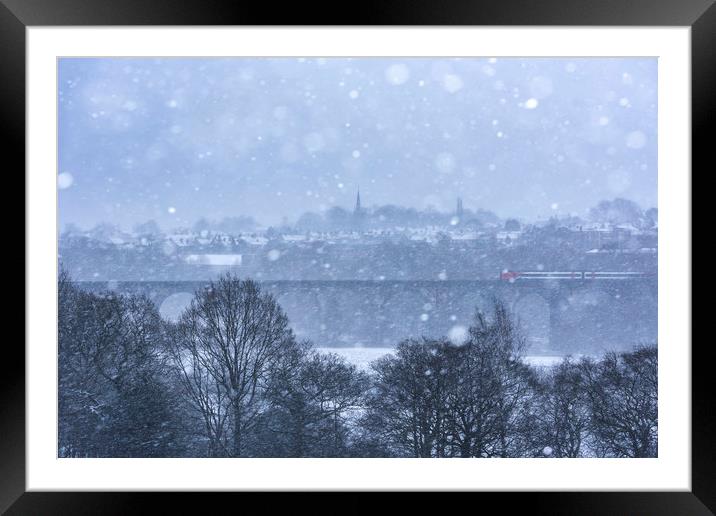 Train in a Blizzard, New Mills viaduct, Derbyshire Framed Mounted Print by John Finney